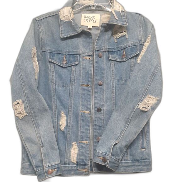 Thread Supply Denim Jean Ripped Distressed Jacket Blue Size Small - Picture 1 of 9